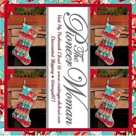 🦋 The Pioneer Woman (1) Red Roses Ruffle Christmas Stocking, 20"h - Picture 1 of 6